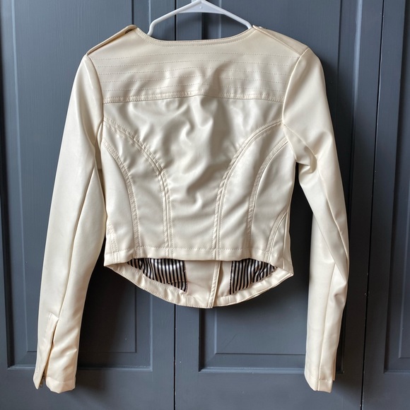 Cropped Ivory Leather Jacket - Perfect for a Wedding Ensemble! - Picture 2 of 9